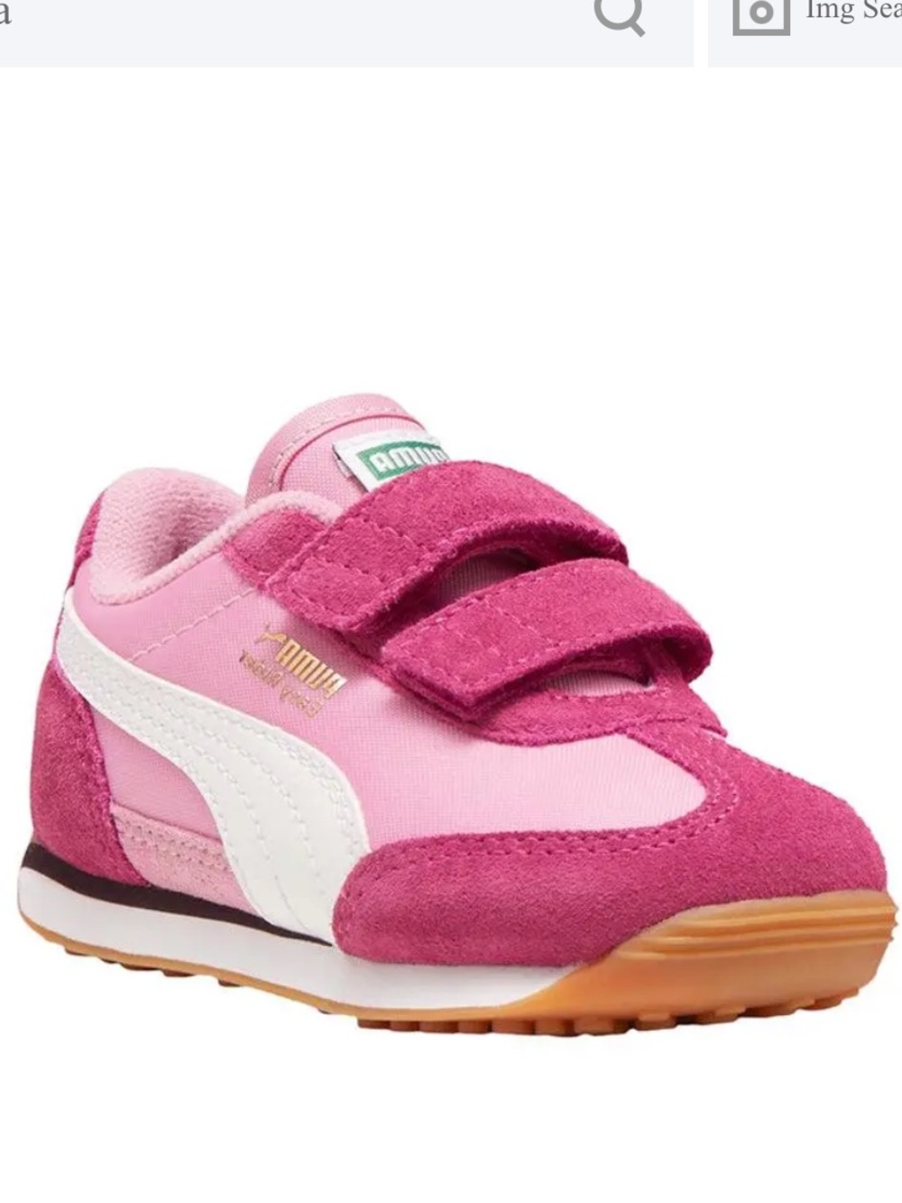 Puma Kids' Pink & White Velcro Sneaker with Gum Outsole